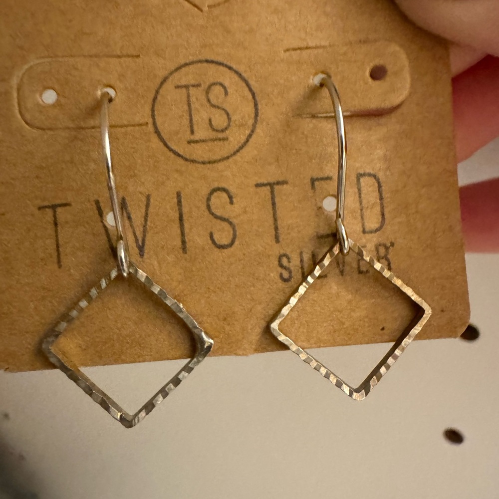 Twisted Silver Hammered Diamond Hoop Earrings